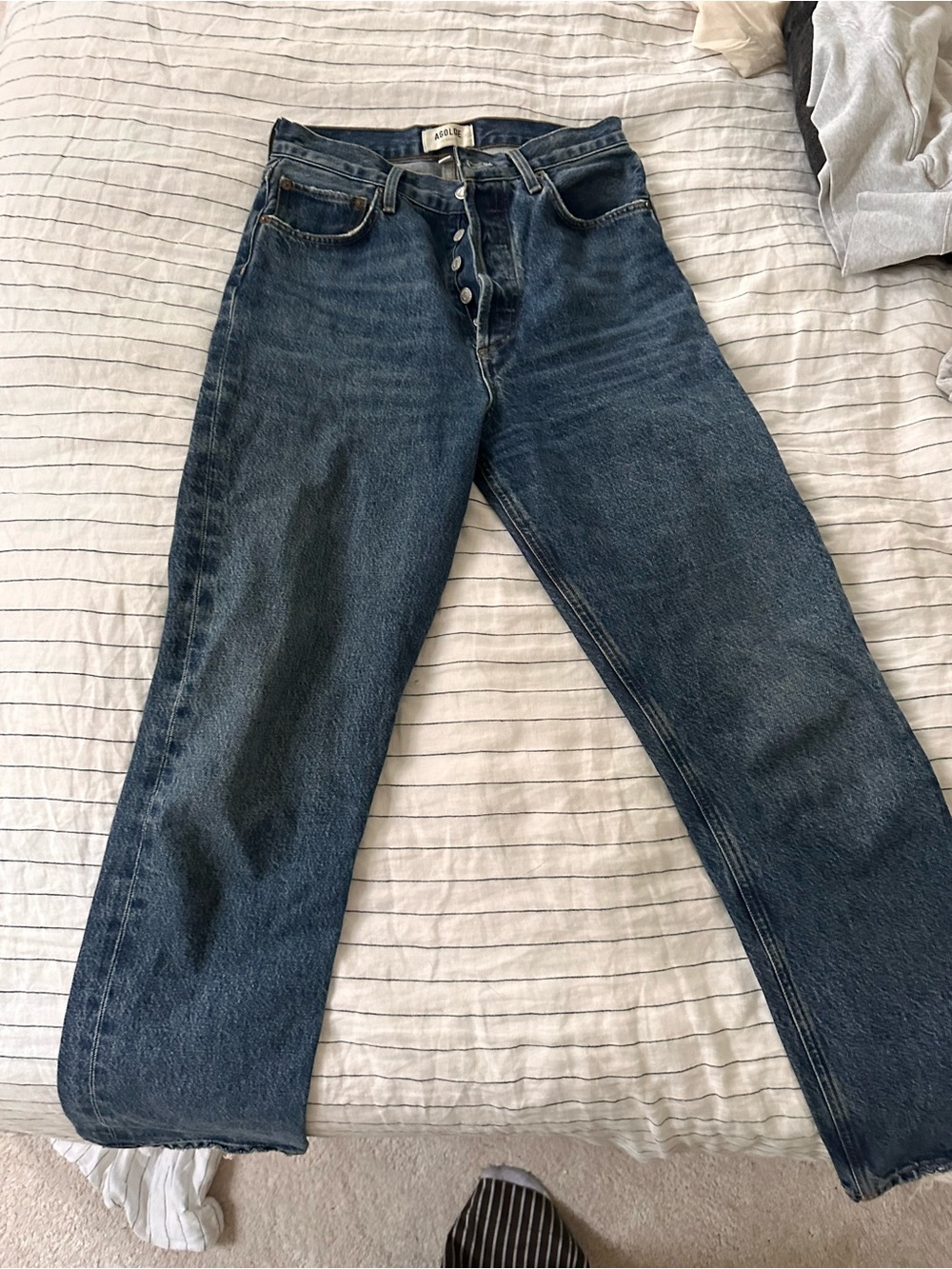 Agolde Indigo Denim Jeans with Gold Topstitching